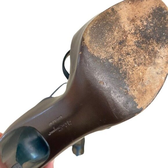 Salvatore Ferragamo Leather Metallic Gray and Teal Ankle Strap Heels Size 7.5 - Picture 6 of 6